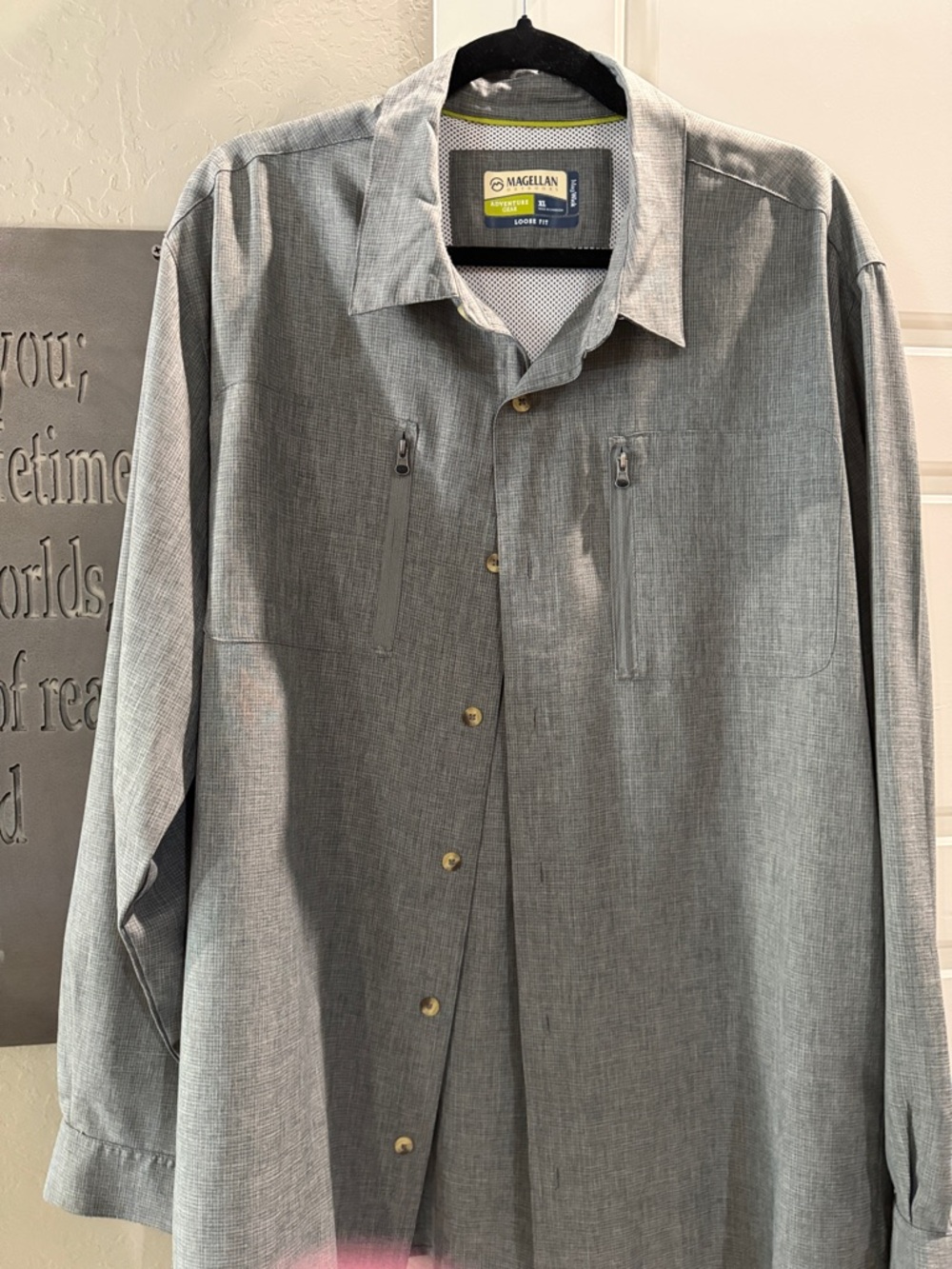 Magellan Outdoors Gray Long-Sleeve Zip-Chest Shirt